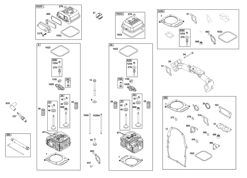 Cylinder Head Group Diagram and Parts List for 385447-0402-G1  Briggs and Stratton Engine